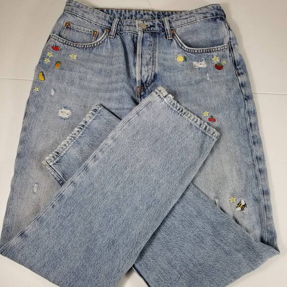 Baykanlar We The Free Boyfriend  Embroidered Spring Fling Distressed Jeans 28 - Picture 2 of 7